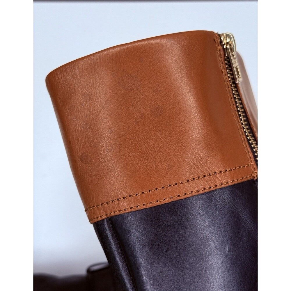 Eva Extended Calf Riding Boots 6.5B Black Cognac Leather Knee High Q7660 - Picture 10 of 11